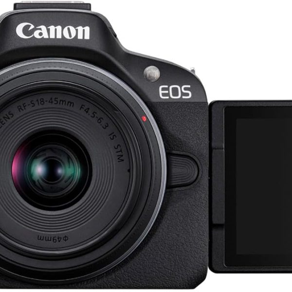 Canon EOS R50 Appareil Photo + Objectif RF-S 18-45 (Hybride APS-C 24M Pixels, 15 im/Sec, CMOS AF Dual Pixel, vidéo 4K/30p, WiFi), Noir
