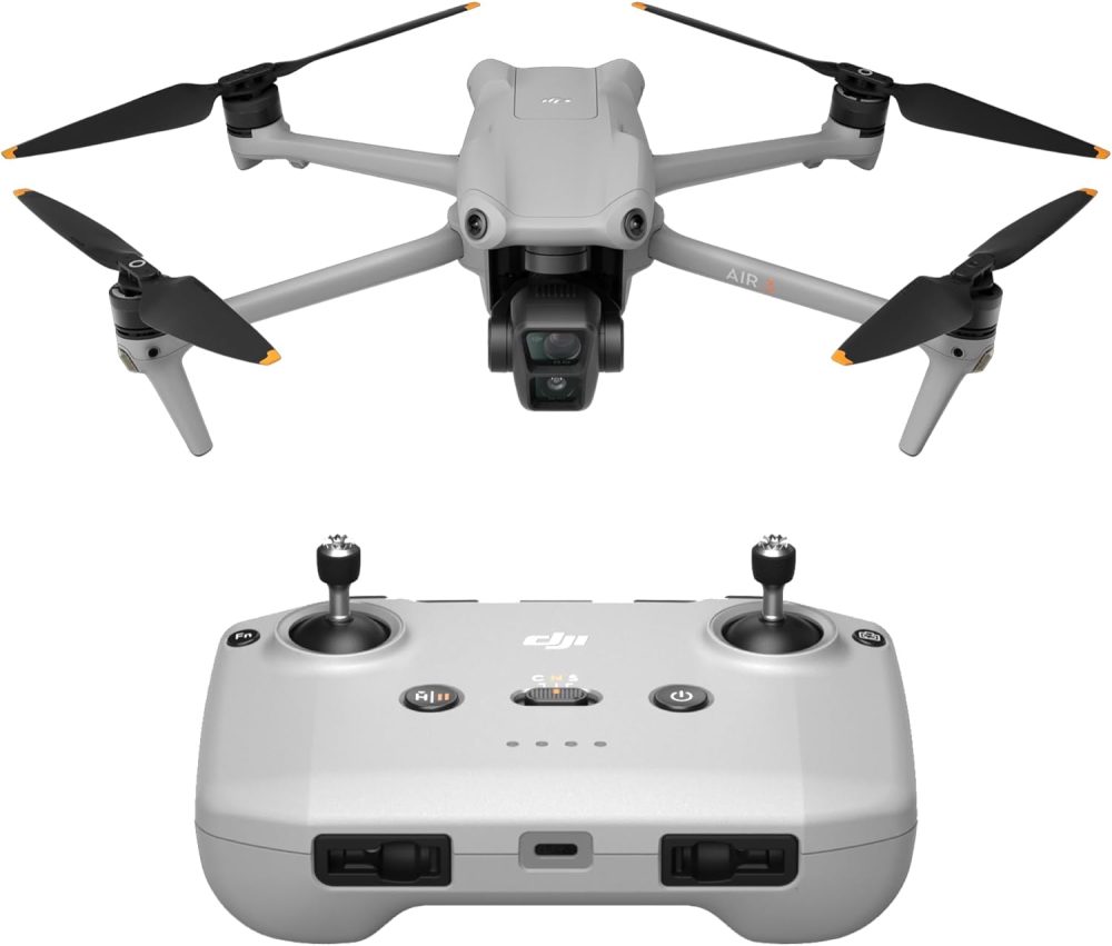 DJI Air 3 (DJI RC-N2), drone à télécam. moy. et double caméra principale grand-angle, photos 48 MP, vidéo HDR 4K/60 ips, O4, C1 certifié