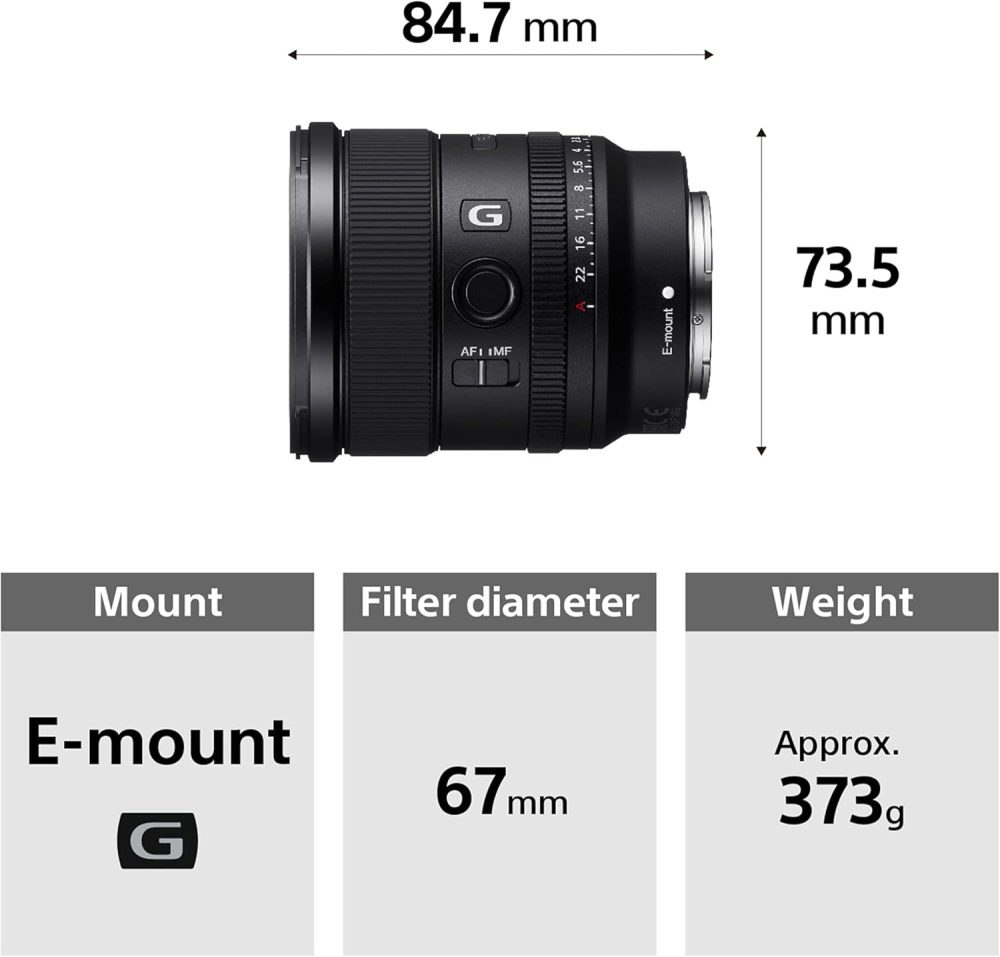 Sony SEL20F18G - Objectif FE 20mm F1.8 G Plein Format - Objectif Grand Angle de Haute qualité à Large Ouverture pour Photos et Vidéos – Image 2